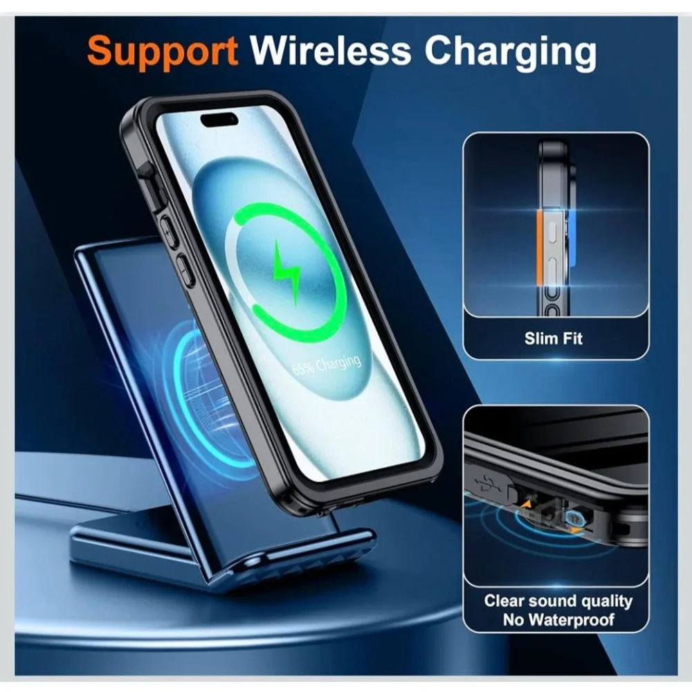 Black/Clear iPhone 15 Waterproof Shockproof Phone Case‎ One Size
